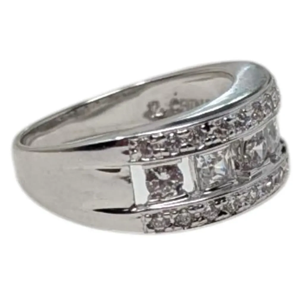 EA Sterling Silver (.925) Princess Cut CZ Channel Band Ring – 4.99g